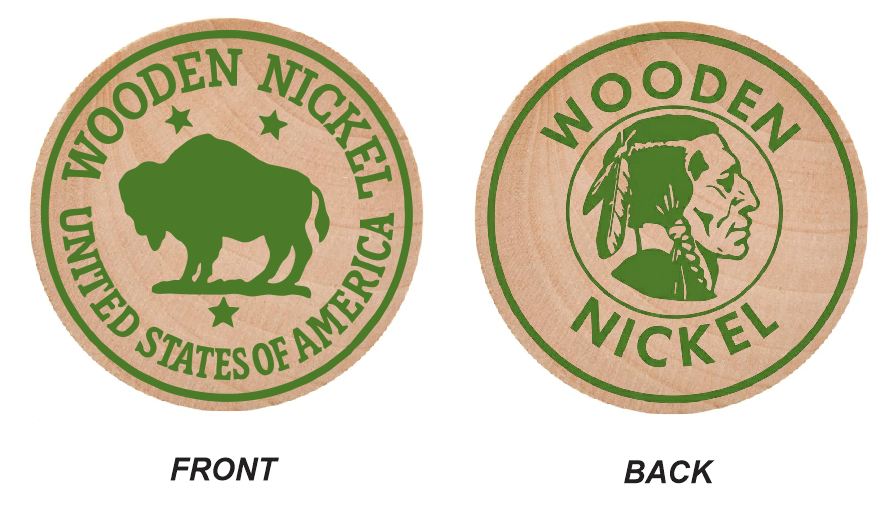 Buffalo Indian Head Wooden Nickel Green 1.5" Collectible WN02