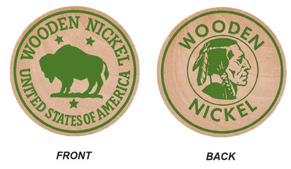 Buffalo Indian Head Wooden Nickel Green 1.5" Collectible WN02