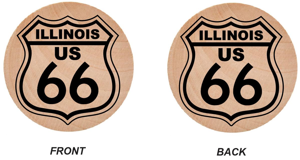 WN25 Route 66 Wooden Nickel 1.5" Collectible Illinois