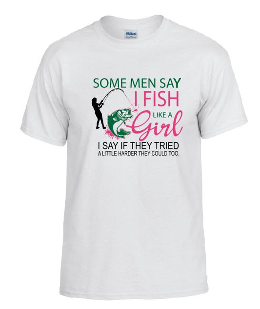 TS14 Fish Like A Girl White T-Shirt