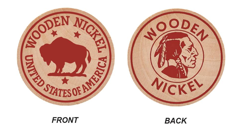Buffalo Indian Head Wooden Nickel Red 1.5" Collectible WN01