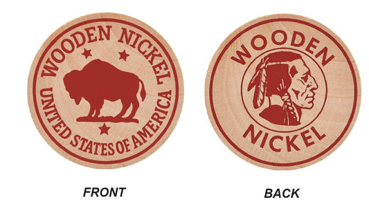 Buffalo Indian Head Wooden Nickel Red 1.5" Collectible WN01