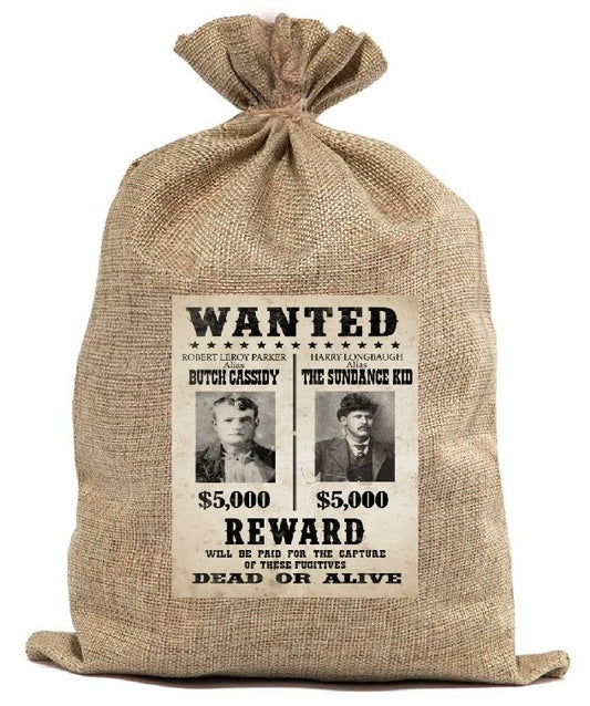BUR21 Wanted Poster Burlap Bag Butch Cassidy